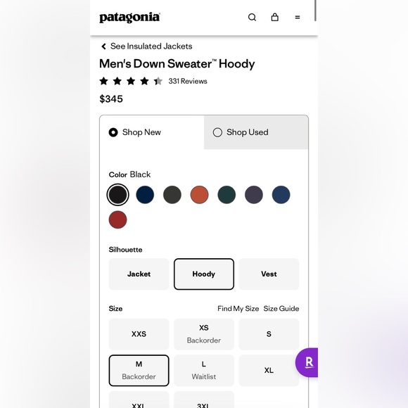 Patagonia Men’s Down Sweater Hoody in Black - Hooded Puffer Jacket size Medium - Picture 8 of 12